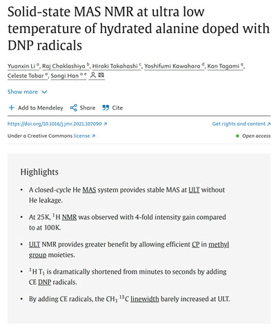 Solid-state MAS NMR at ultra low temperature of hydrated alanine doped with DNP radicals